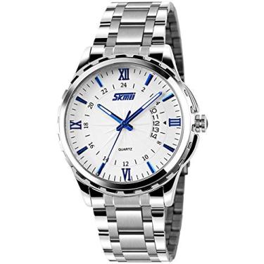 Imagem de FANMIS Relógio masculino clássico, casual, de quartzo, com pulseira luminosa, de aço inoxidável, numerais romanos, Azul, Relógio de quartzo