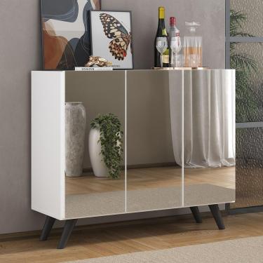 Imagem de Aparador Buffet 3 Portas com Espelho Retrô Vegas Multimóveis MP1013 Branco/Preto