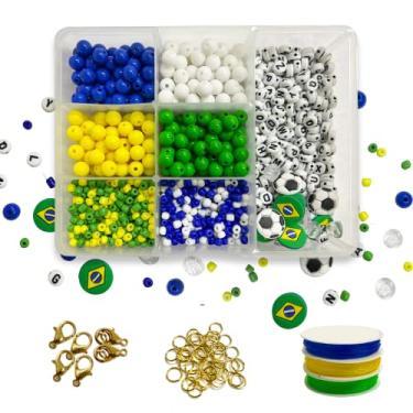 Imagem de Kit Missanga Colorida Infantil Copa do Mundo Brasil com 1386pçs Para Montar Pulseira Colar com Entremeios