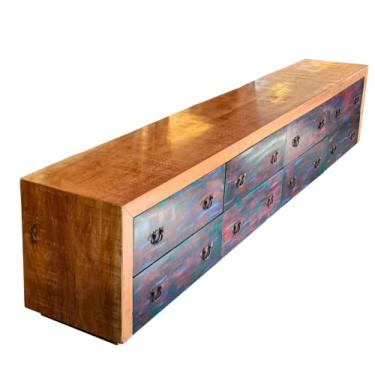 Imagem de Rack com 8 Gavetas Patinado Verde e Azul em Madeira de Demolição