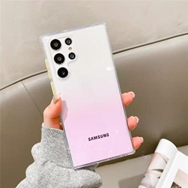 Imagem de FIRSTPELLA Compatível com Samsung S22 Ultra Case, capa quadrada transparente gradiente fina traseira de acrílico + moldura macia leve e minimalista luxuosa estética para mulheres e meninas