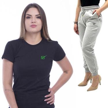 Imagem de Conjunto Feminino Camiseta E Calça De Moletom  (Preto  Cinza) - Tike -
