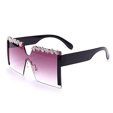 Imagem de Óculos de sol de strass quadrado grande sem aro feminino designer flat top diamante óculos de sol feminino uma peça gafa de sol, 1, tamanho único