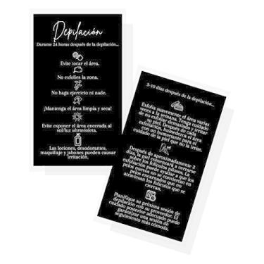 Imagem de Cartão de cuidados de depilação espanhol | Cuidado Posterior De La Depilación | Tamanho do cartão de visita impresso físico 2 x 3,5 polegadas | Suprimentos de cuidados pós-depilação | Design de cartão preto