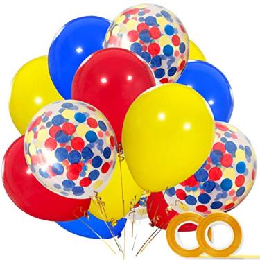Imagem de Balões de festa de pata, pacote com 40, balões de látex vermelho amarelo azul royal de 30 cm com balão de confete para chá de bebê, artigos de festa de aniversário, decoração de pata