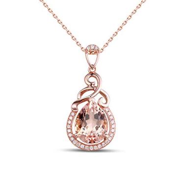 Imagem de Colar de ouro rosa para mulheres – Colar com pingente de pedra natural da YOUMIYA Imitation corrente de clavícula de aço inoxidável colar de cristal presente de aniversário para mulheres (Rosa)