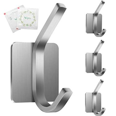Imagem de SJSJsuit Ganchos de toalha, ganchos de parede para porta de chuveiro para pendurar buchas – Gancho de armário para pendurar toalha de banheiro montado na parede – Tiras de comando para meias com ganchos autoadesivos resistentes de 3 m