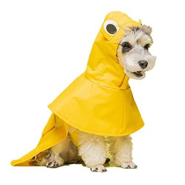 Imagem de Casaco de chuva com capuz de cachorro de verão poncho impermeável design de sapo fofo jaqueta de chuva ao ar livre com trela furo bolso embalável roupas para animais de estimação, amarelo, G (peito: 48cm)