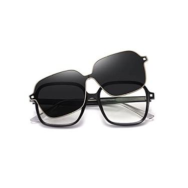 Imagem de Óculos de sol de pesca polarizados moda quadrado clip-on magnéticos óculos de sol femininos de luxo armação de óculos, C1 preto preto, polarizado