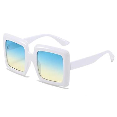 Imagem de Óculos de sol quadrados superdimensionados fashion para mulheres elegantes óculos de sol gradientes femininos uv400, branco azul amarelo, tamanho único