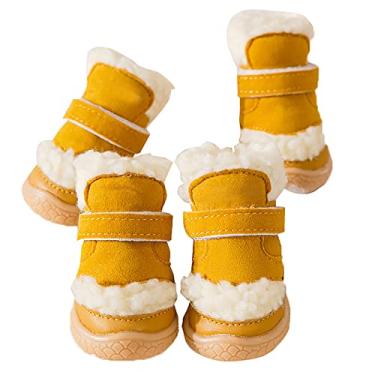 Imagem de Sapatos para cães botas para cães sapatos para animais de estimação botas quentes de inverno sapatos para cães de estimação sapatos para filhotes de cachorro para pavimento quente, conjunto de 4 peças, amarelo, marrom