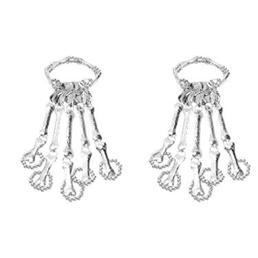 Imagem de 2 peças de garra de prata joias femininas acessórios pulseira pulseira elo anel caveira dedos com metal jewrly gótico esqueleto halloween exagerado meninas cosplay dedo fantasma