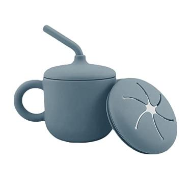 Imagem de burko Copos de silicone 2 em 1 para bebês com tampa de canudo e lanche Copos de silicone para bebês com alças Copo de canudo à prova de derramamento Sem BPA Pode ser lavado na lava-louças