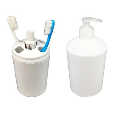 Imagem de Kit Porta Escova De Dente Dispenser Sabonete Líquido Acessórios Pia Ba