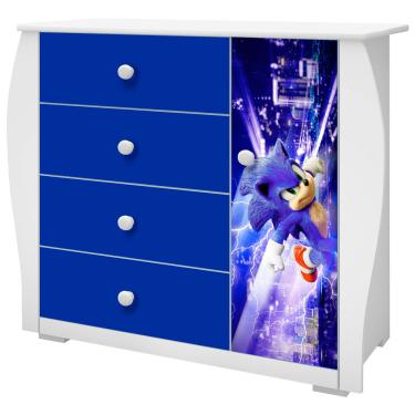 Imagem de Cômoda Madri Sonic em MDF com 1 Porta 4 Gavetas Valen Móveis - Azul