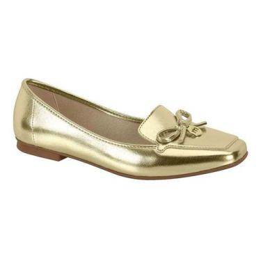 Imagem de Sapato Mocassim Feminino Lacinho Metalizado Saltinho Dourado - Moleca