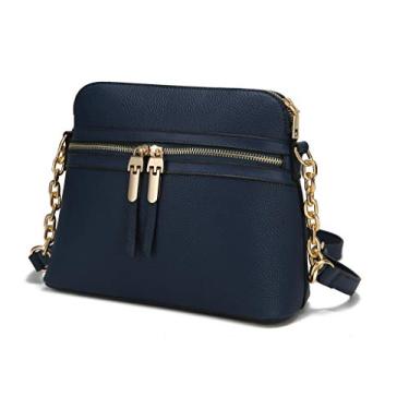 Imagem de MKF Collection Bolsa tiracolo feminina, bolsa carteiro de couro vegano com vários bolsos, bolsa de ombro da Mia K, Kelis azul-marinho, Small