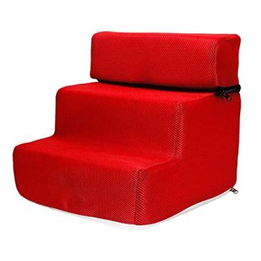 Imagem de Portátil para Cachorro de Estimação Rampa Antiderrapante Confortável 3 Degraus para Cama Alta, Vermelho