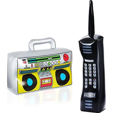 Imagem de Gejoy 2 Pieces Inflatable Radio Boombox Inflatable Mobile Phone Props for 80s 90s Party Decorations Hip Hop Theme Birthdays Party Supplies