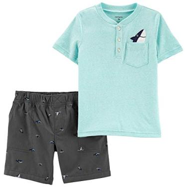 Imagem de Conjunto de shorts Henley com bolso de tubarão para bebês meninos da Carter's, 3 meses, azul-petróleo/cinza