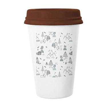 Imagem de Caneca de cerâmica de desenho animado pássaro montanha estrela grama árvore café bebendo vidro cerâmica copo tampa