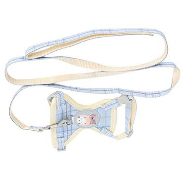 Imagem de Arnês para gatos com coleira, colete ajustável para gatos para animais de estimação (xadrez azul, 1,5 cm (adequado para 7-16 kg))