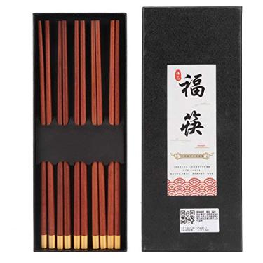 Imagem de Compra Maluca Hashis estilo chinês leve feito à mão de madeira (cinco pares de faixa vermelha)