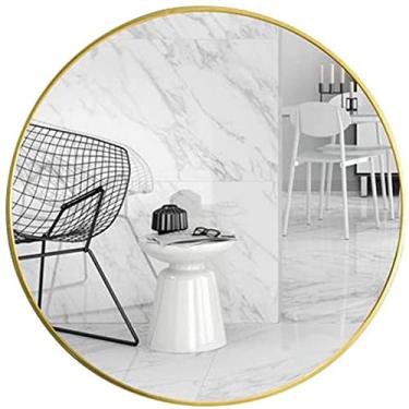 Imagem de Espelho de parede espelho montado na parede espelhos de banheiro grande espelho redondo de armação de metal, para quarto banheiro sala de estar, espelho de vaidade, preto (tamanho: 60 cm, cor: branco) espelho de decoração de casa (Bl Feito na