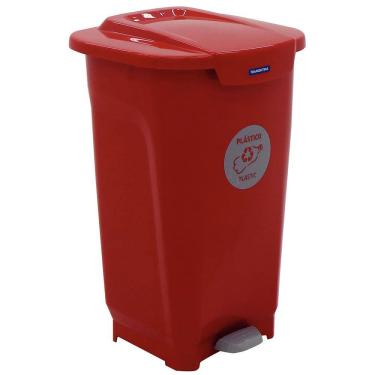 Imagem de Lixeira para Coleta Seletiva com Pedal Tramontina T-Force em Polipropileno Vermelho - 50 L