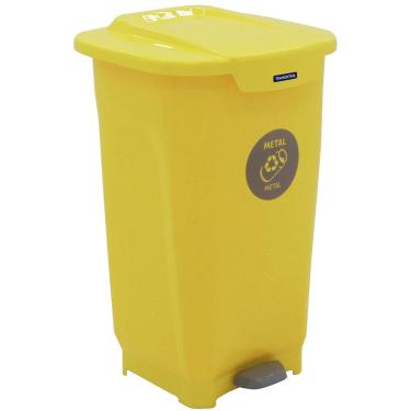 Imagem de Lixeira para Coleta Seletiva com Pedal Tramontina T-Force em Polipropileno Amarelo - 50 L