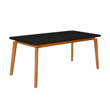 Imagem de Mesa Jantar Jade Retangular 160x90cm Tampo Chanfrado Preto Base Madeira Maciça Mel
