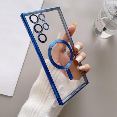 Imagem de Capa magnética revestida de luxo para Samsung Galaxy S22 S23 Ultra Plus Capas de telefone de carga sem fio capa de silicone macio, azul marinho, para Samsung S22 Plus