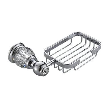 Imagem de Conjunto de ferragens de banheiro de prata polida Anel de toalha de latão sólido Suporte de secador de cabelo montado na parede com acessórios de banheiro de cristal, rede de sabonete