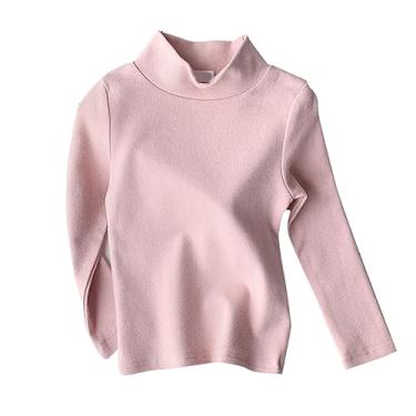 Imagem de Camisa de algodão sólido de gola rolê de manga comprida para bebês meninos e meninas blusa básica de outono (rosa, 4-5 anos)