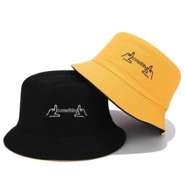 Imagem de Bone Chapeu Bucket Hat Something Dupla Face Amarelo Preto - Bulier Mod
