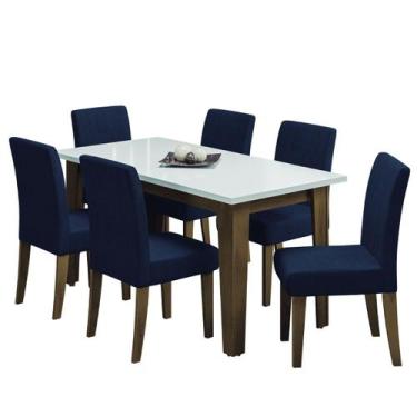 Imagem de Conjunto De Mesa Sala De Jantar Miami Com 6 Cadeiras Trieste Suede 1,6