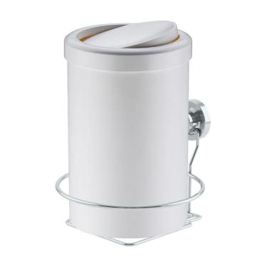 Imagem de Kit Lixeira 8 Litros Basculante Com Suporte De Ventosa Para Cozinha Banheiro Branco Cromado - Future