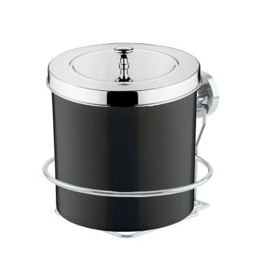 Imagem de Kit Lixeira 5 Litros Com Suporte De Ventosa Para Banheiro Cozinha Preto Cromado - Future