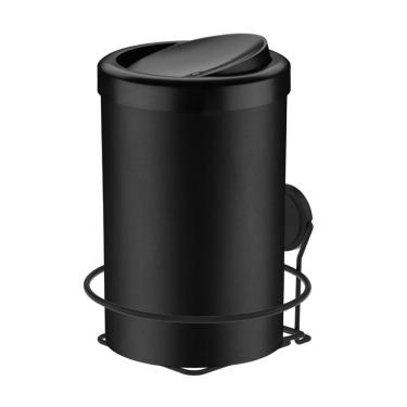 Imagem de Kit Lixeira 8 Litros Basculante Com Suporte Adesivo Para Banheiro Cozinha Preto - Future