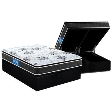 Imagem de Conjunto Box Baú Queen: Colchão Espuma Probel D33 Guarda Costas Premium Extra Firme Pillow Top + Base Crc Suede Black(158x198)