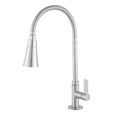 Imagem de Torneira de Cozinha Gourmet Bancada Pia Flexível 1/4 de Volta Cromada ABS