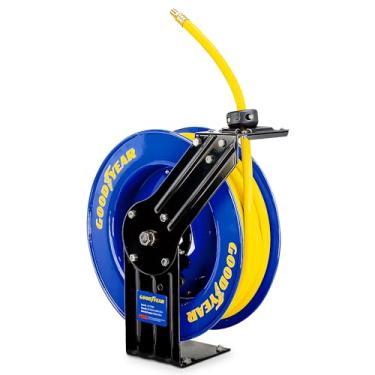 Imagem de Goodyear Air Hose Reel Retractable 3/8" Inch x 50' Foot SBR Rubber Hose Max 300PSI Heavy Duty Industrial Steel Single Arm Construction
