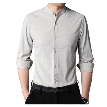 Imagem de Camisa social masculina de manga comprida lisa, com botões, respirável, confortável, leve, Cinza-claro, G