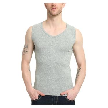 Imagem de Camiseta regata masculina, gola redonda, cor sólida, roupa íntima esportiva, emagrecedora, ajuste muscular, camiseta, Cinza, 3G