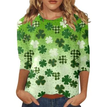 Imagem de Camiseta feminina Dia de São Patrício com trevo irlandês verde gola redonda ajuste solto engraçado professor tops casuais para o dia de São Patrício, 0118-verde, M