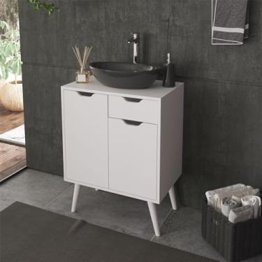 Imagem de Gabinete Banheiro Para Cuba com 2 Portas e 1 Gaveta 60x80cm Pés palito Branco
