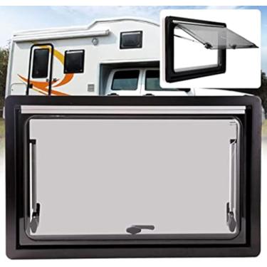 Imagem de Janela externa com dobradiça superior para motorhome, caravana, rv, com persiana de rolo integrada e tela voadora, 60*60cm