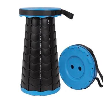 Imagem de Banqueta Banco Retrátil Portátil Com Alça Telescópico Pesca Camping Filas Sala de Estar PRETO/AZUL