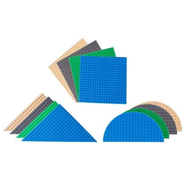 Imagem de Classic Stackable 6" Half Circle, Triangle & Square Baseplate Brik Tower Building Brick Set | 100% Compatible with All Major Brands | 12 Base Plates | Blue, Green, Gray & Sand