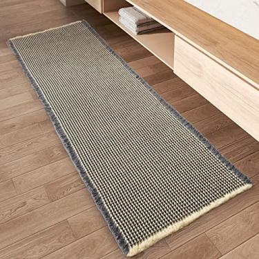 Imagem de Tapete de banheiro quadriculado, atualizado, superabsorvente, antiderrapante, lavável, passadeira com franjas, ideal para corredor, quarto, lavanderia, 61 x 122 cm, azul-escuro e amarelo